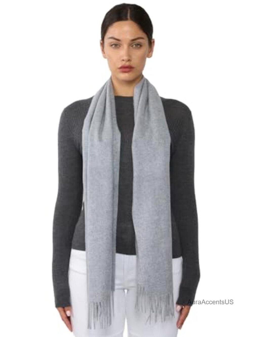 100% Pure Cashmere Scarf 70x12 Hand Twisted Fringes Cozy Winter Wrap
